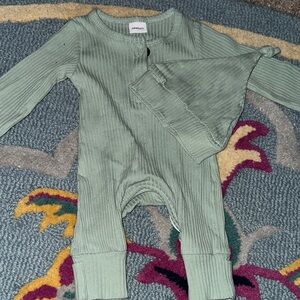 Green Ribbed Kids One Piece